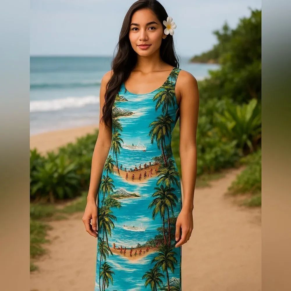 Karen Kane Tropical Beach Scene Maxi Dress